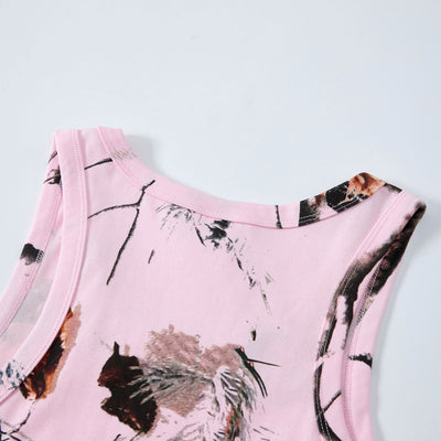 Nature Inspired Pink Camo Leaf Print Casual Tank