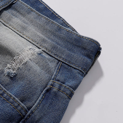 Distressed Ripped Panel Stitching Streetwear Denim Shorts