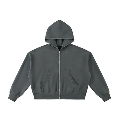 Full Zip-Up Boxy Fit Fleece Hoodie