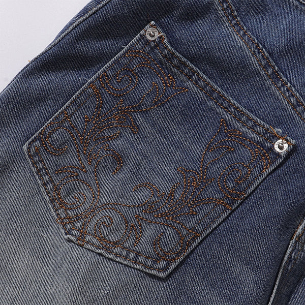Front Pocket Embroidered Washed Wide Leg Jeans