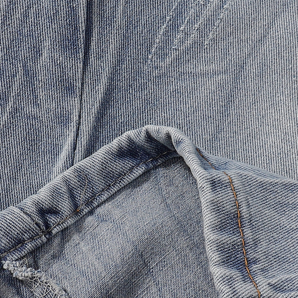 High-Waist Washed Denim Bermuda Shorts