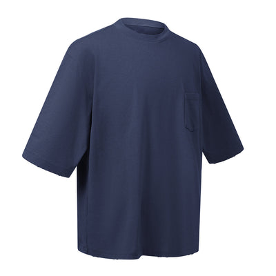 Washed Raw-Edge Pocket Clean Fit Crew Neck Tee