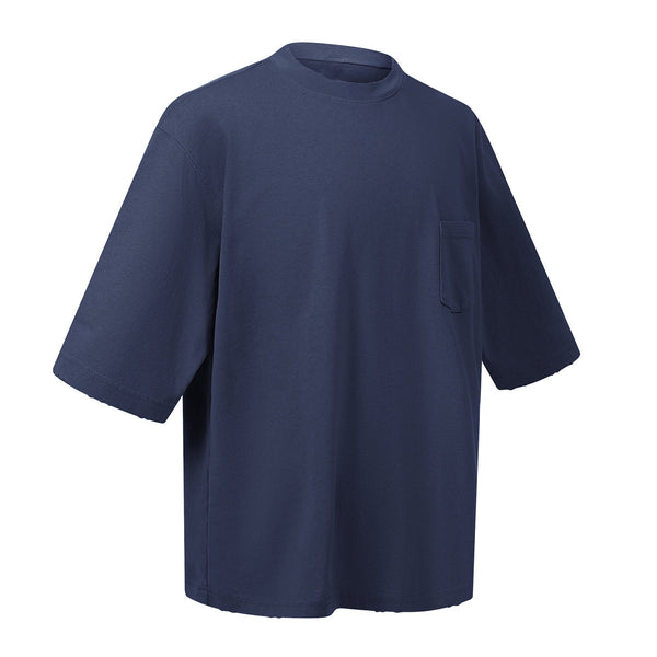 Washed Raw-Edge Pocket Clean Fit Crew Neck Tee