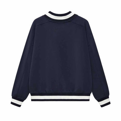 Contrast Trim V-Neck Pullover Sweatshirt