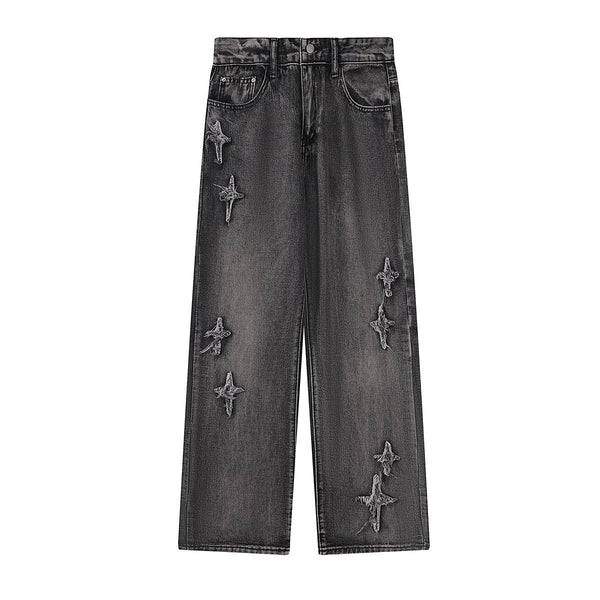 Distressed Patched Star Detail Jeans