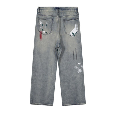 Paint Splatter Distressed Wide Leg Denim