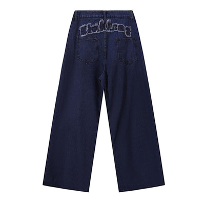 Vintage Style Embroidered Washed Wide Leg Pants