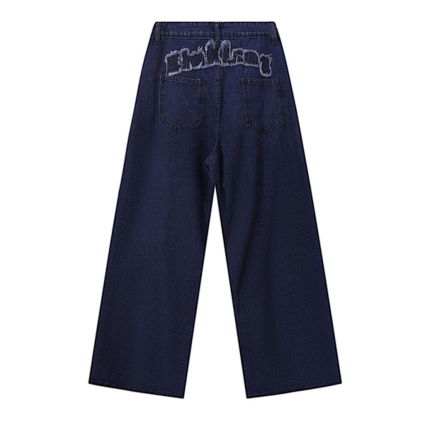 Vintage Style Embroidered Washed Wide Leg Pants