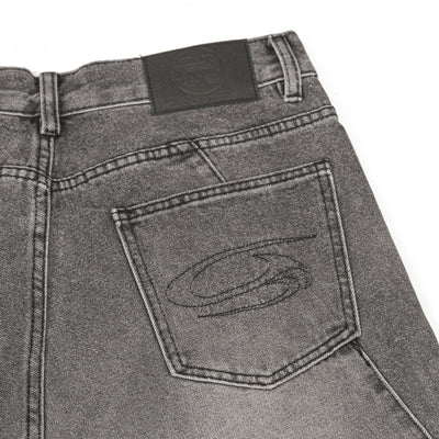 Smoky Gray Distressed Wide-Leg Jeans