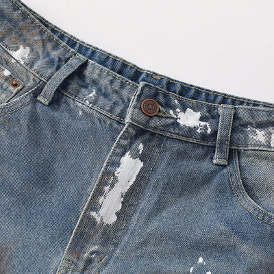 Paint Splatter Heavy Ripped Washed Jeans