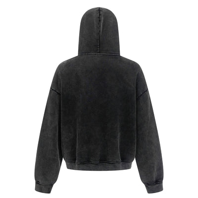 Front Pocket Button Detail Oversized Washed Hoodie