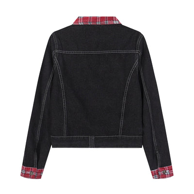Women's Plaid Patchwork Denim Jacket