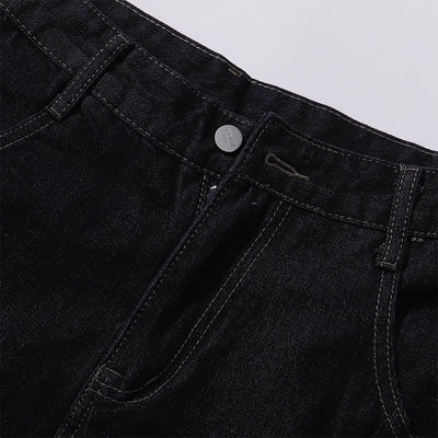 Celestial Star Embroidery Faded Wide Leg Jeans