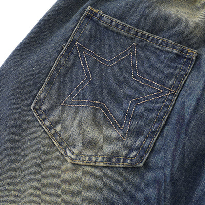 Contrast Raw-Edge Star Applique Bermuda Shorts