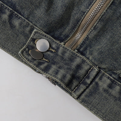 Bold Stitching Distressed Denim Jacket
