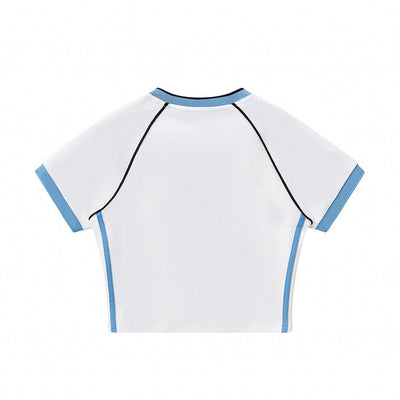 Contrast V-Neck Slim Fit Cropped Y2K Tee