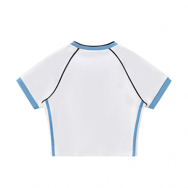 Contrast V-Neck Slim Fit Cropped Y2K Tee