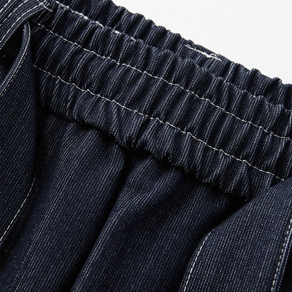 High Waist Tie Belt Relaxed Denim Shorts