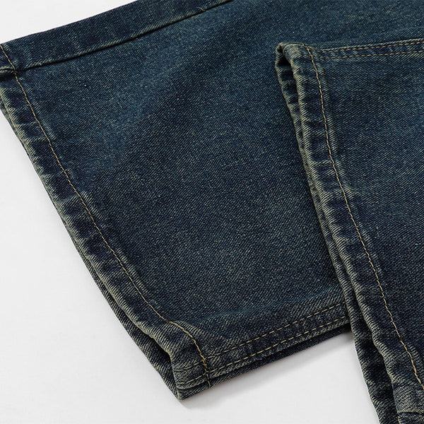 Straight Leg Distressed Denim Jeans