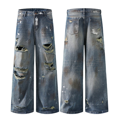 Paint Splatter Heavy Ripped Washed Jeans