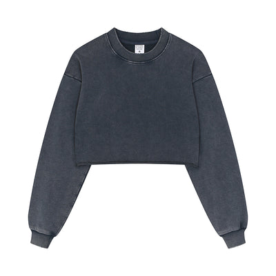 Distressed Raw Hem Crop Sweatshirt