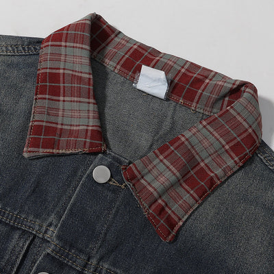 Plaid Patchwork Denim Trucker Jacket