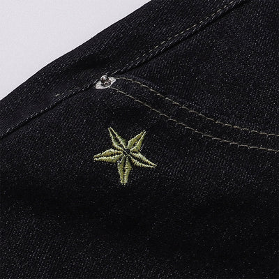 Celestial Star Embroidery Faded Wide Leg Jeans