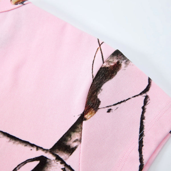 Nature Inspired Pink Camo Floral Crop Top Tee