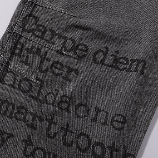 Wide Leg Black Bold Letter Print Jeans