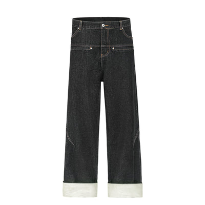Cuffable Hem Contrast Patch Denim Pants
