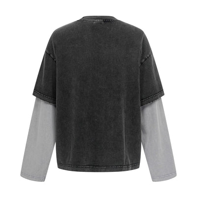 Layered Sleeve Two-Tone Oversized Streetwear T-Shirt