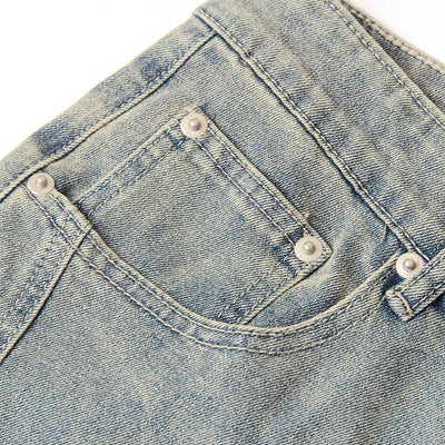 Muddy-Wash Faded Panel-Stitch Jeans