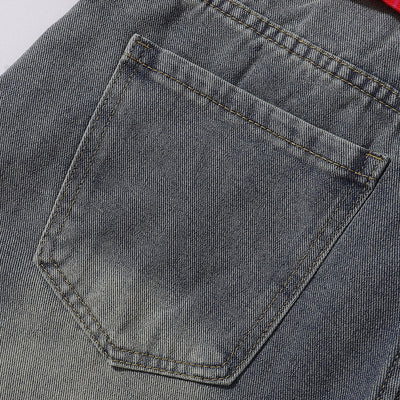 Plaid Trim Star Patched Wide Leg Denim Jeans