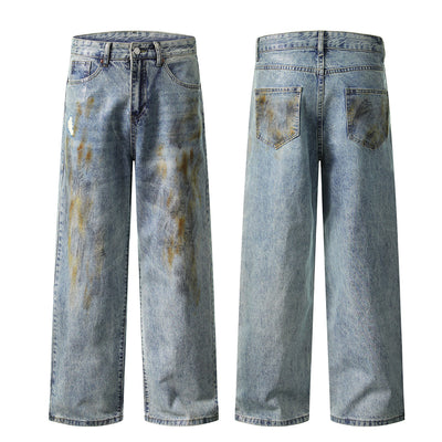 Grunge-Style Paint-Splatter Baggy Jeans
