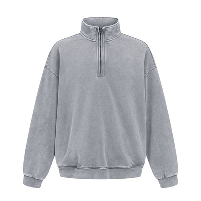 Distressed Wash Comfort Zip Pullover Sweatshirt