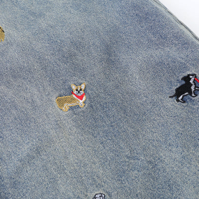 Washed Faded Dog-Embroidered Barrel-Leg Jeans