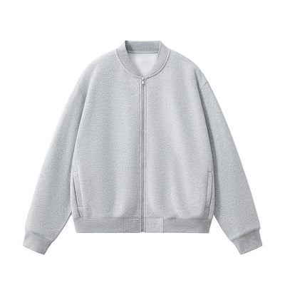 Solid Zip-Front Fleece Bomber Jacket