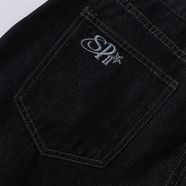 Celestial Star Embroidery Faded Wide Leg Jeans