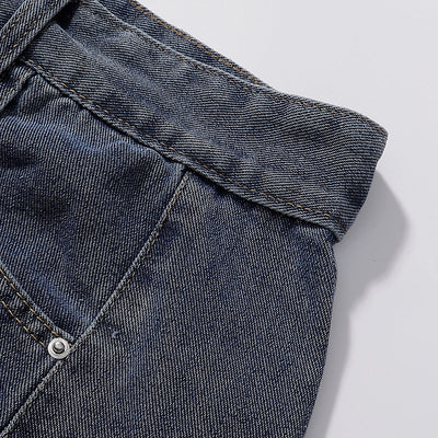 Panel Stitching Detail Dark Washed Denim Shorts
