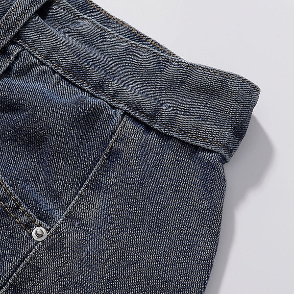 Panel Stitching Detail Dark Washed Denim Shorts