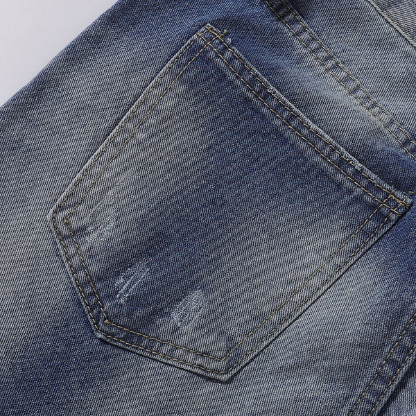 Vintage Wash Whisker Faded Straight Leg Jeans