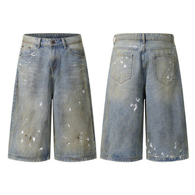 Ink Splash Vintage Wash Bermuda Shorts