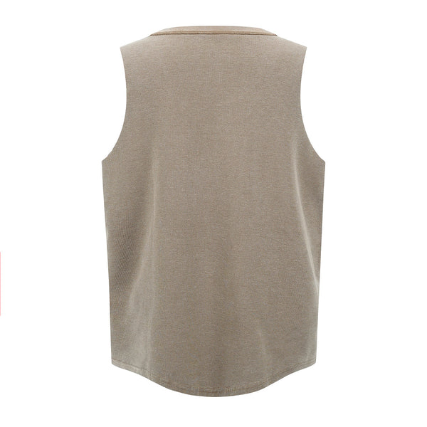 Wax-Dye Waffle Knit Vintage Washed U-Neck Vest
