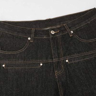 Cuffable Hem Contrast Patch Denim Pants