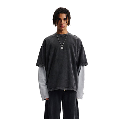 Layered Sleeve Two-Tone Oversized Streetwear T-Shirt