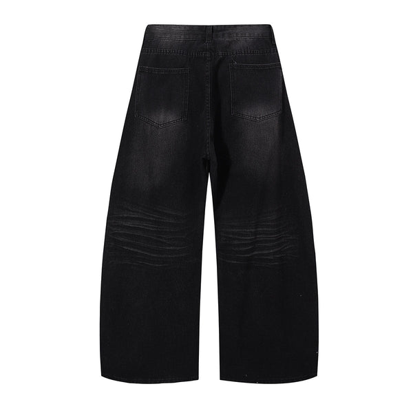 Black Washed Wide Leg Denim Jeans