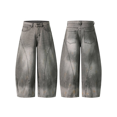 Paint Splatter Panel Stitching Barrel-Leg Jeans