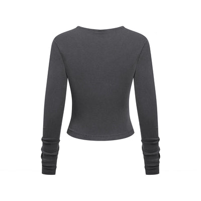 Long-Sleeve Ribbed Henley Top 275gsm