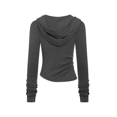 Ruched Fitted Long Sleeve Hoodie Top