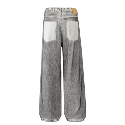 Acid Wash Destroyed Wide-Leg Jeans